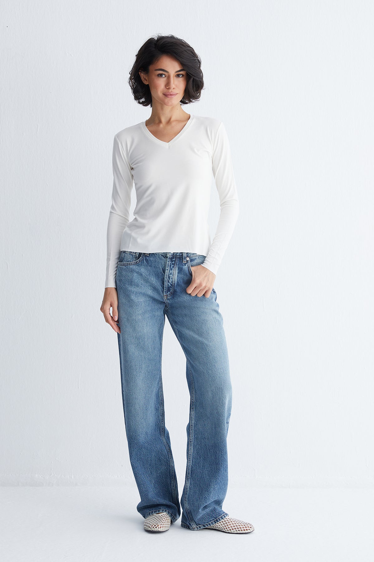 Ekru Ultralight V Yaka Üst