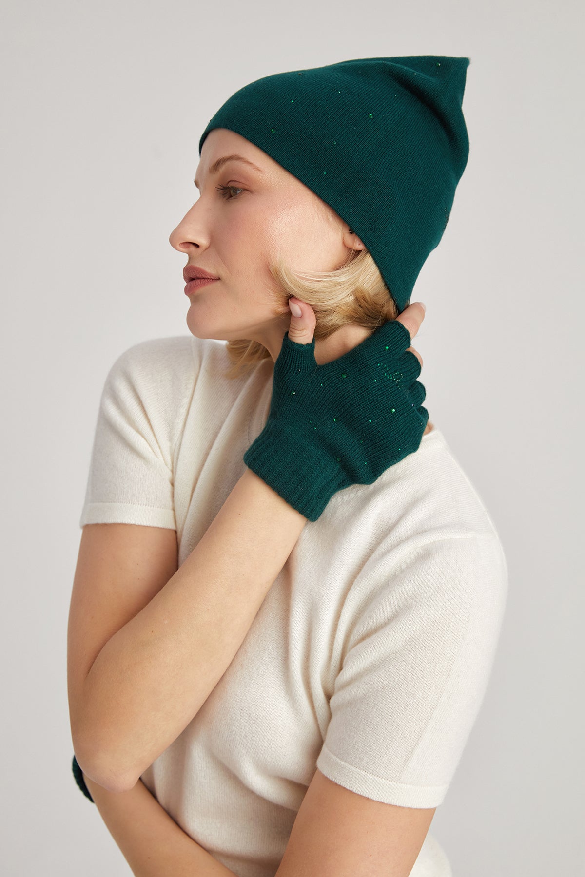 Yeşil Lucia Taş Detaylı Kısa Parmaklı Eldiven