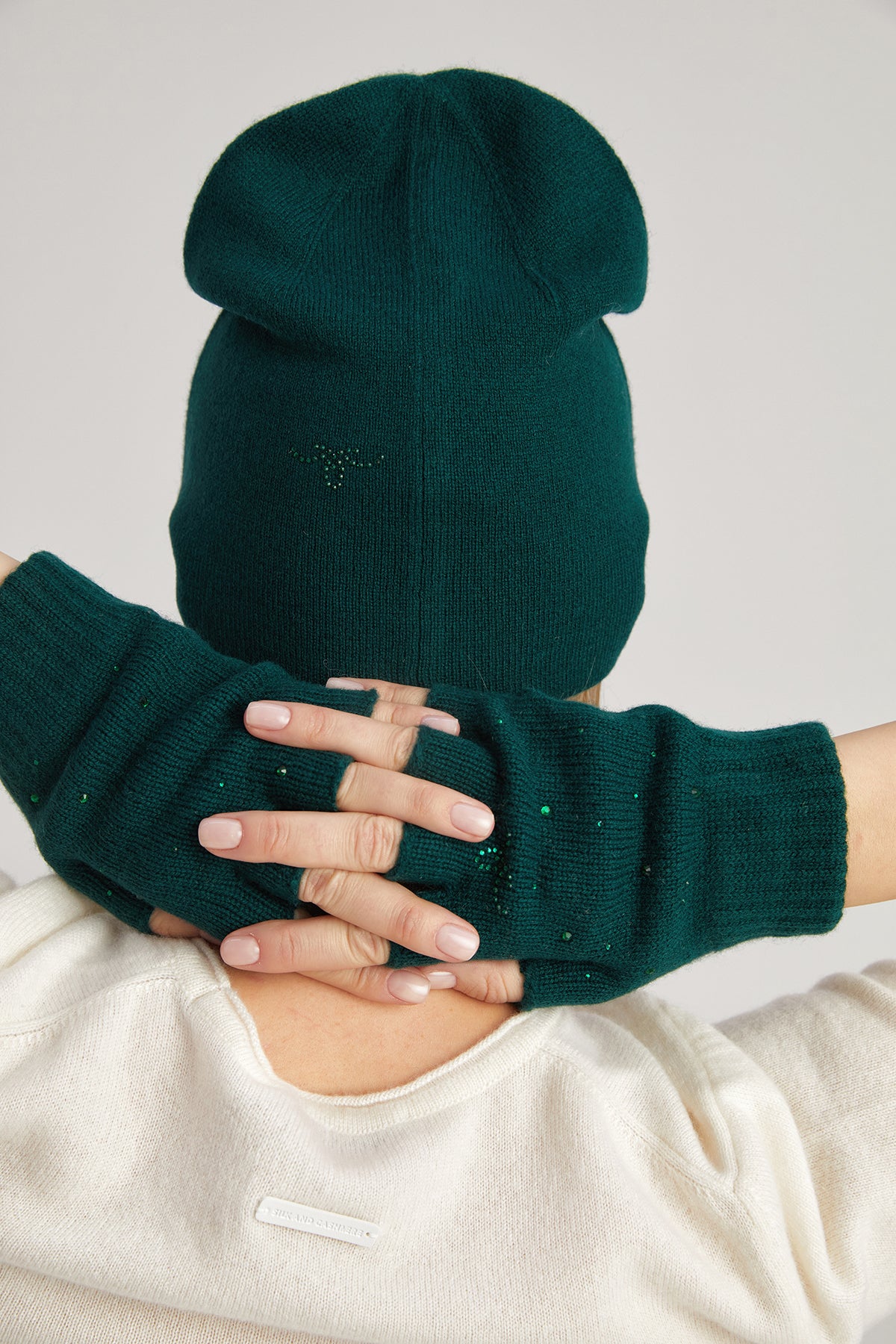 Yeşil Lucia Taş Detaylı Kısa Parmaklı Eldiven