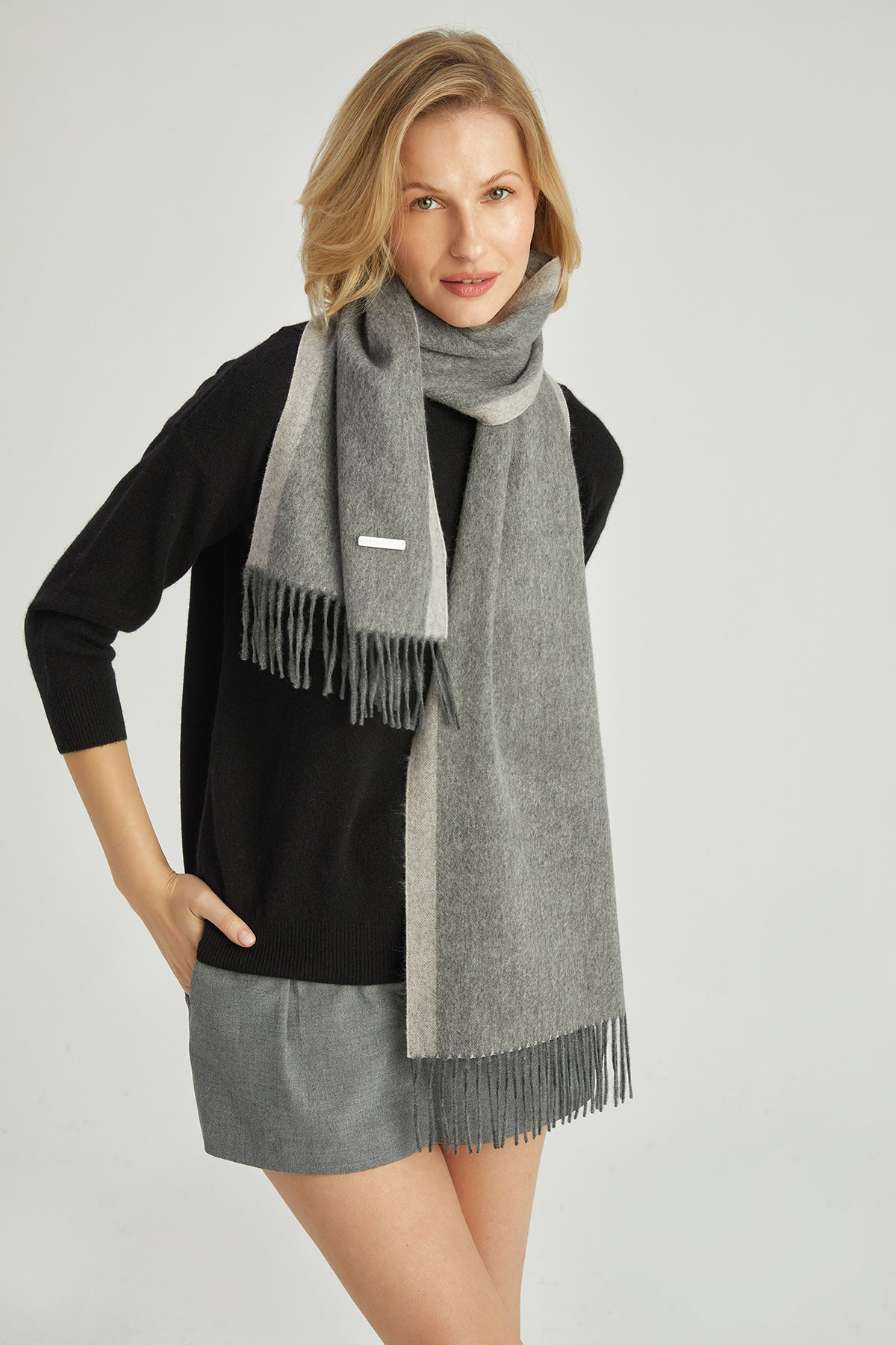 Açık Gri Patrick Saf Kaşmir Atkı 30x180 cm