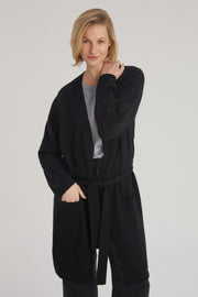 Siyah Lilly Saf Kaşmir Uzun Hırka