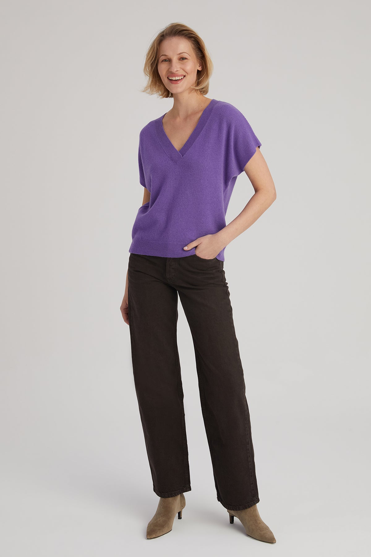 Mor Kostir Saf Kaşmir Derin V Yaka Triko