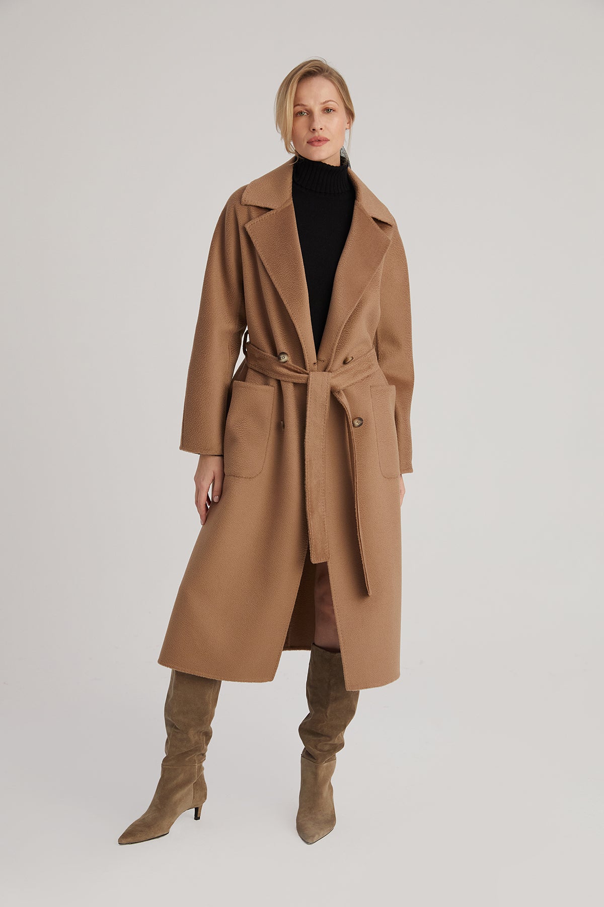 Vizon Meghan Yün Kaşmir Uzun Palto