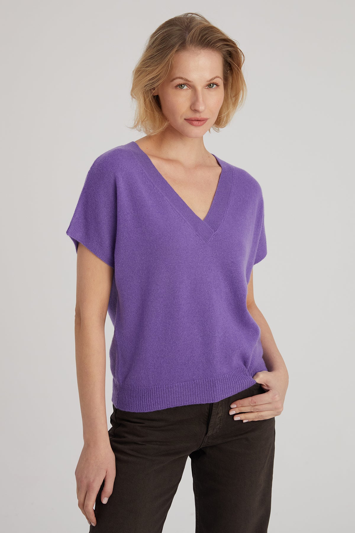 Mor Kostir Saf Kaşmir Derin V Yaka Triko