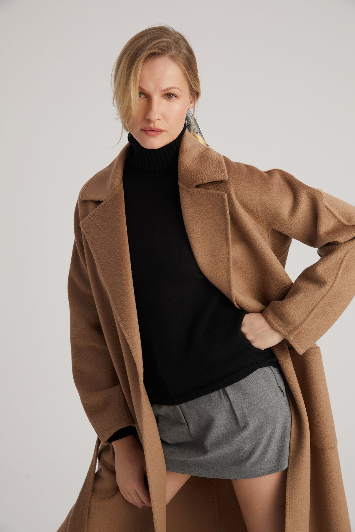 Vizon Meghan Yün Kaşmir Uzun Palto