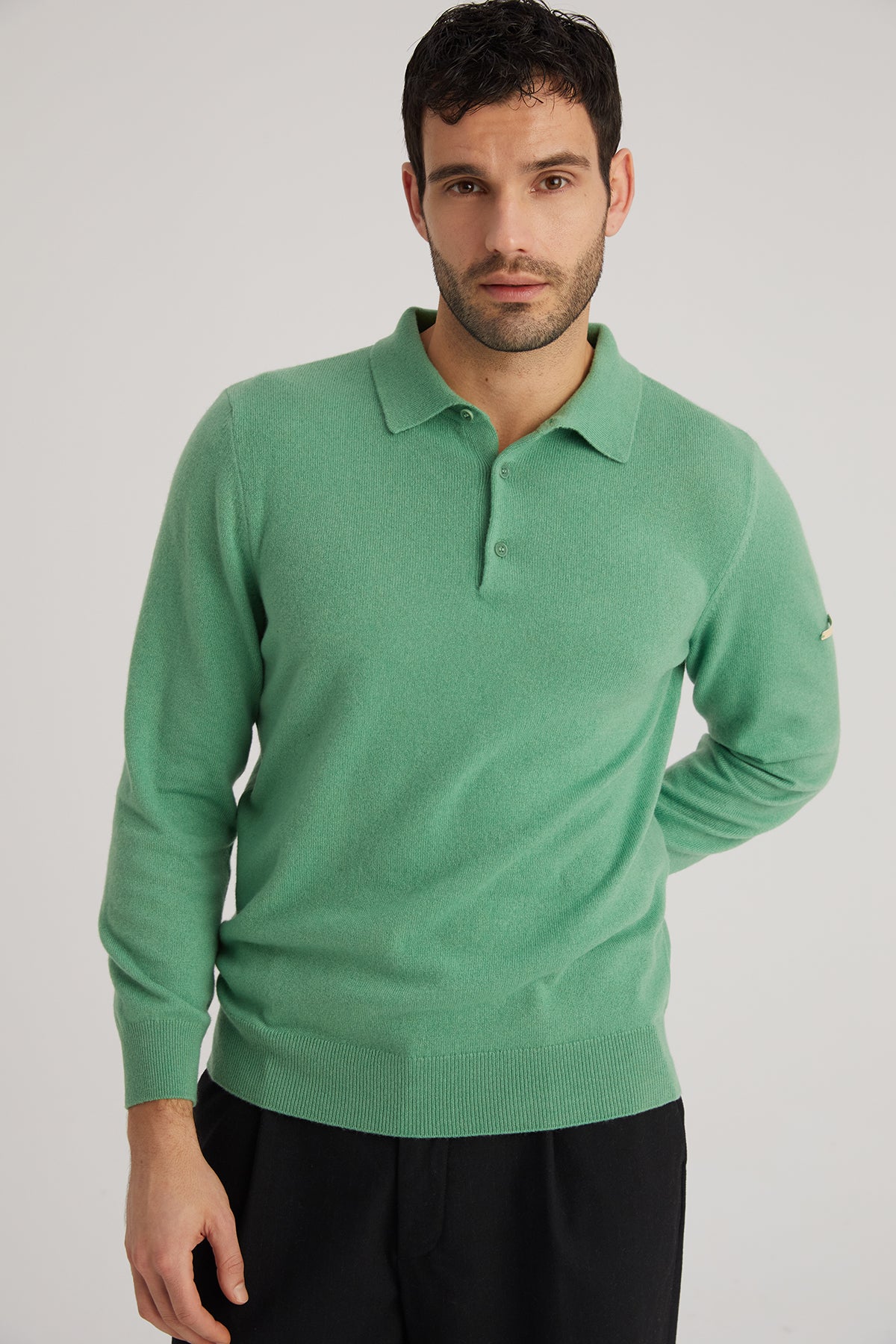 Yeşil Saf Kaşmir Polo Kazak