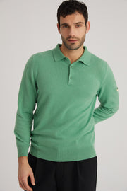Yeşil Saf Kaşmir Polo Kazak