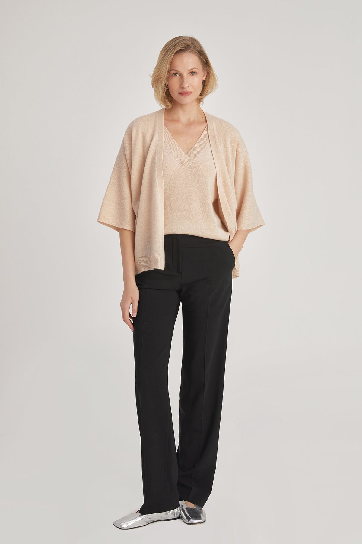 Bej Kostir Saf Kaşmir Hırka