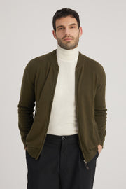 Koyu Haki Saf Kaşmir Erkek Bomber Hırka