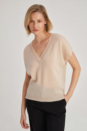 Bej Kostir Saf Kaşmir Derin V Yaka Triko