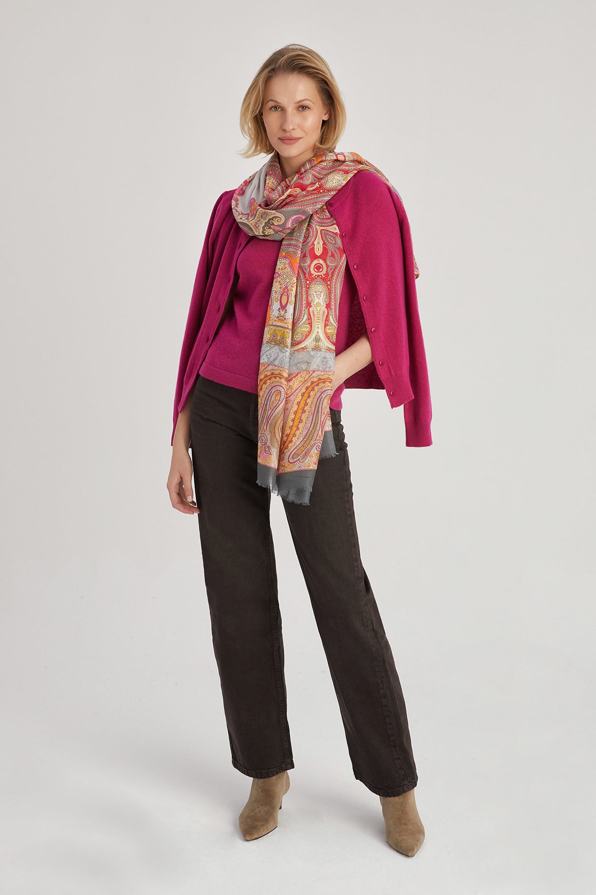 Lacivert Jas İpek Desenli Kare Şal 70x180cm