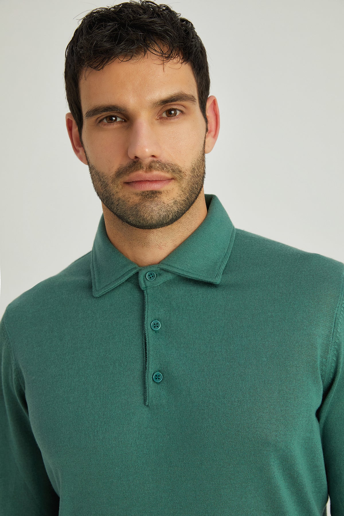 Yeşil İpek Kaşmir Utku Uzun Kollu Erkek Polo