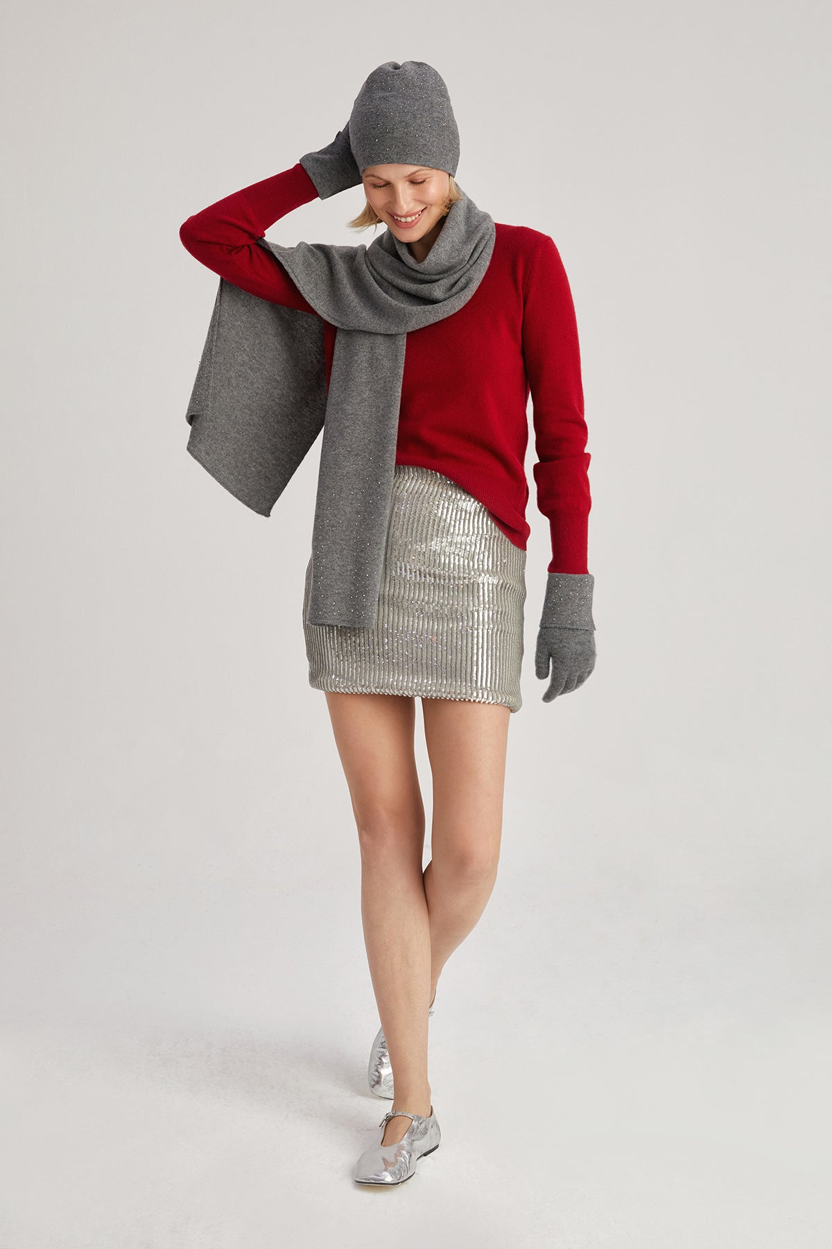 Orta Gri Melanj Lucia Taş Detaylı Atkı