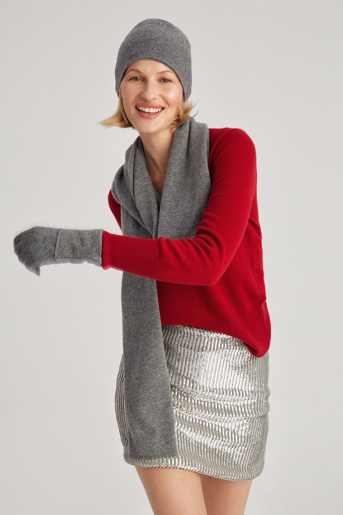 Orta Gri Melanj Lucia Taş Detaylı Bere