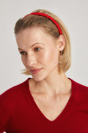 Kırmızı Anabel Saf İpek Büzgülü İnce Saç Tacı