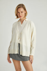 Ekru Lilly Saf Kaşmir V Yaka Hırka