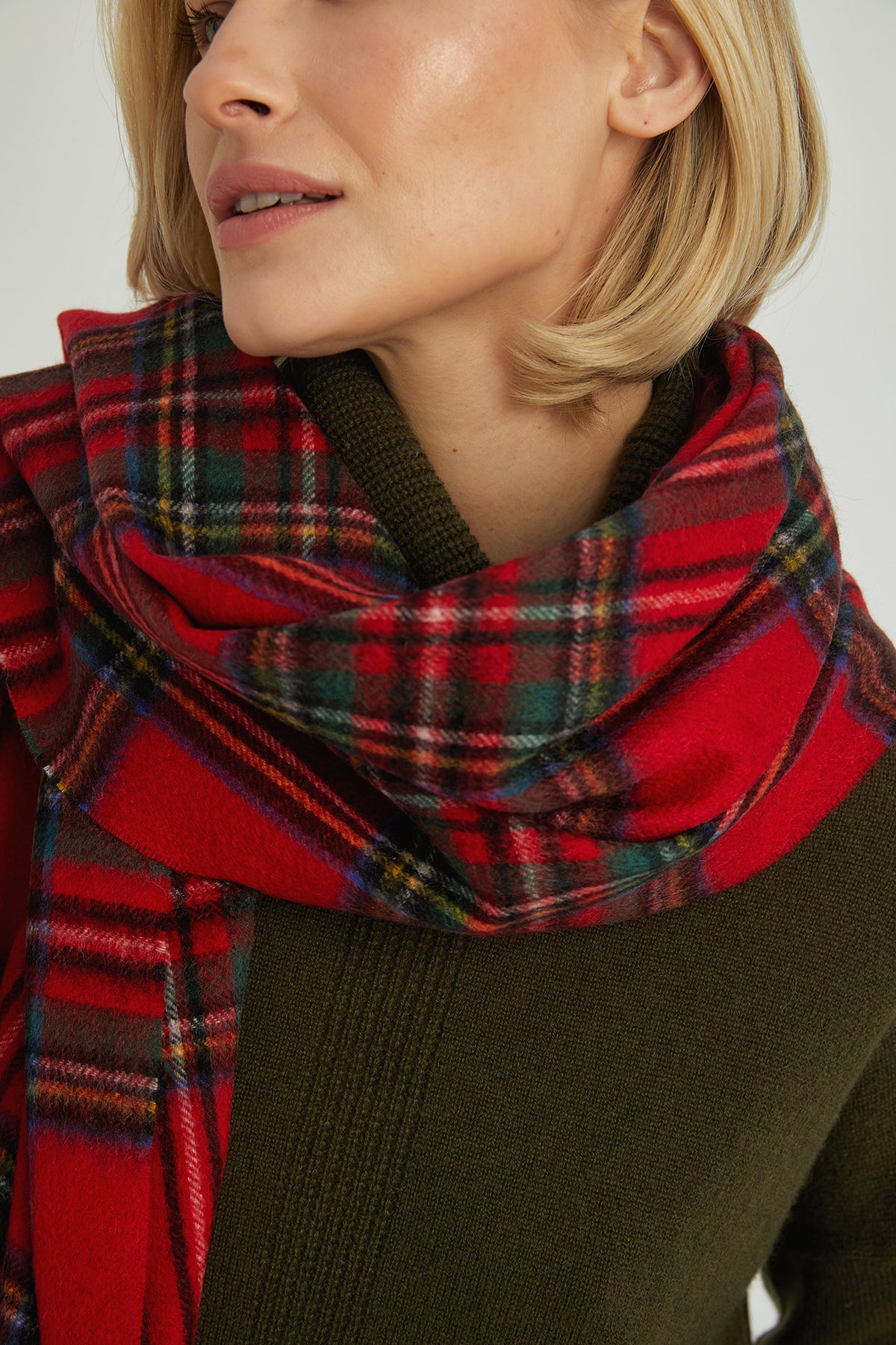 Kırmızı Rose Kaşmir Kareli Şal 79cm x194cm+9cm x 2cm