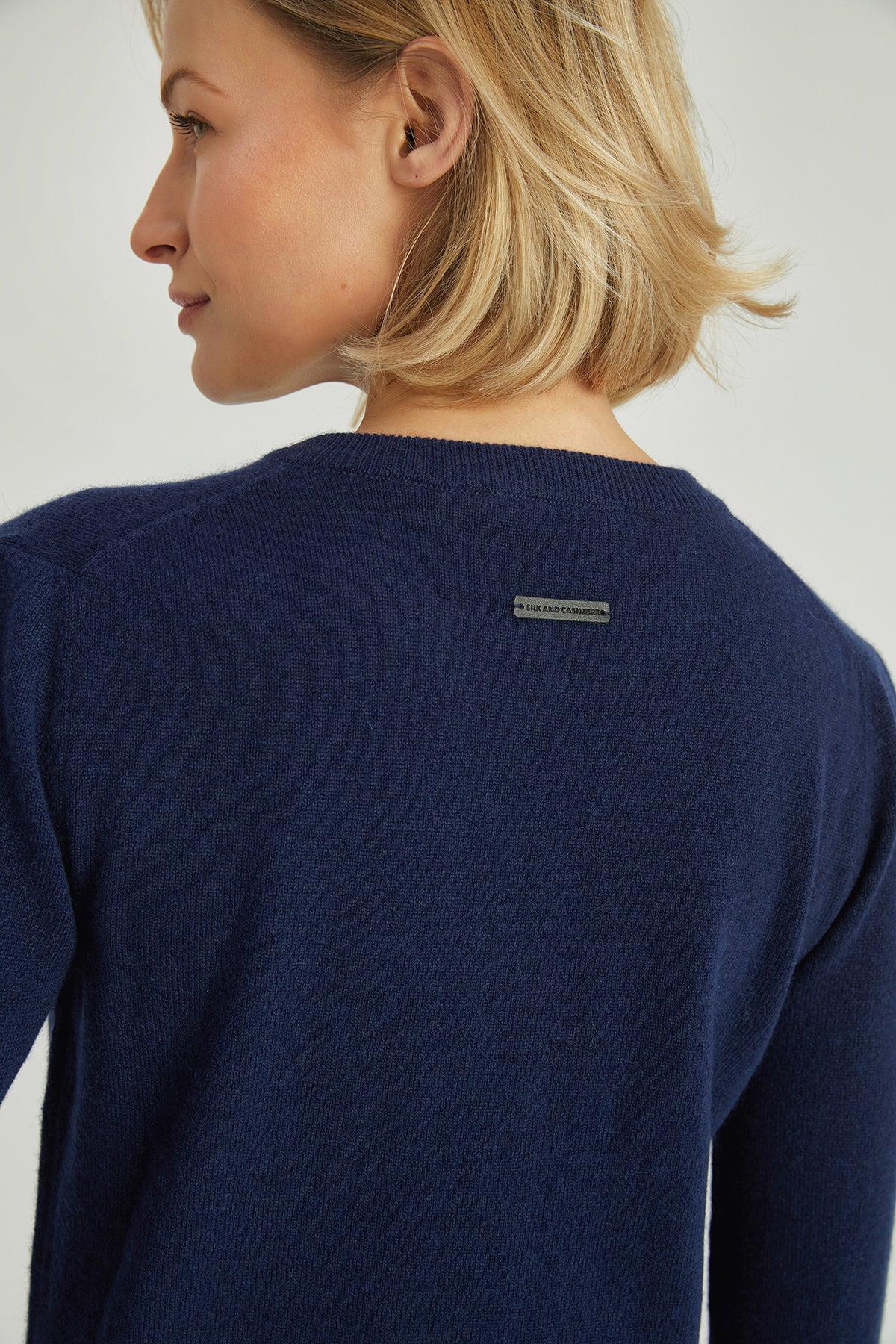 Lacivert Lilly Saf Kaşmir Bisiklet Yaka Hırkaa