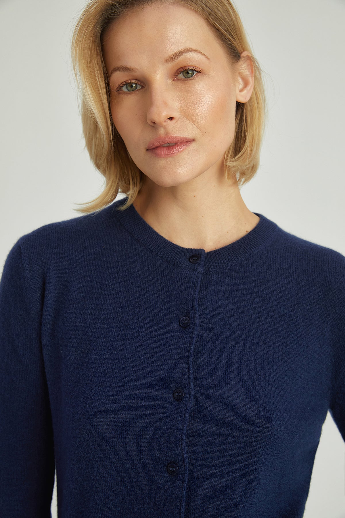 Lacivert Lilly Saf Kaşmir Bisiklet Yaka Hırkaa