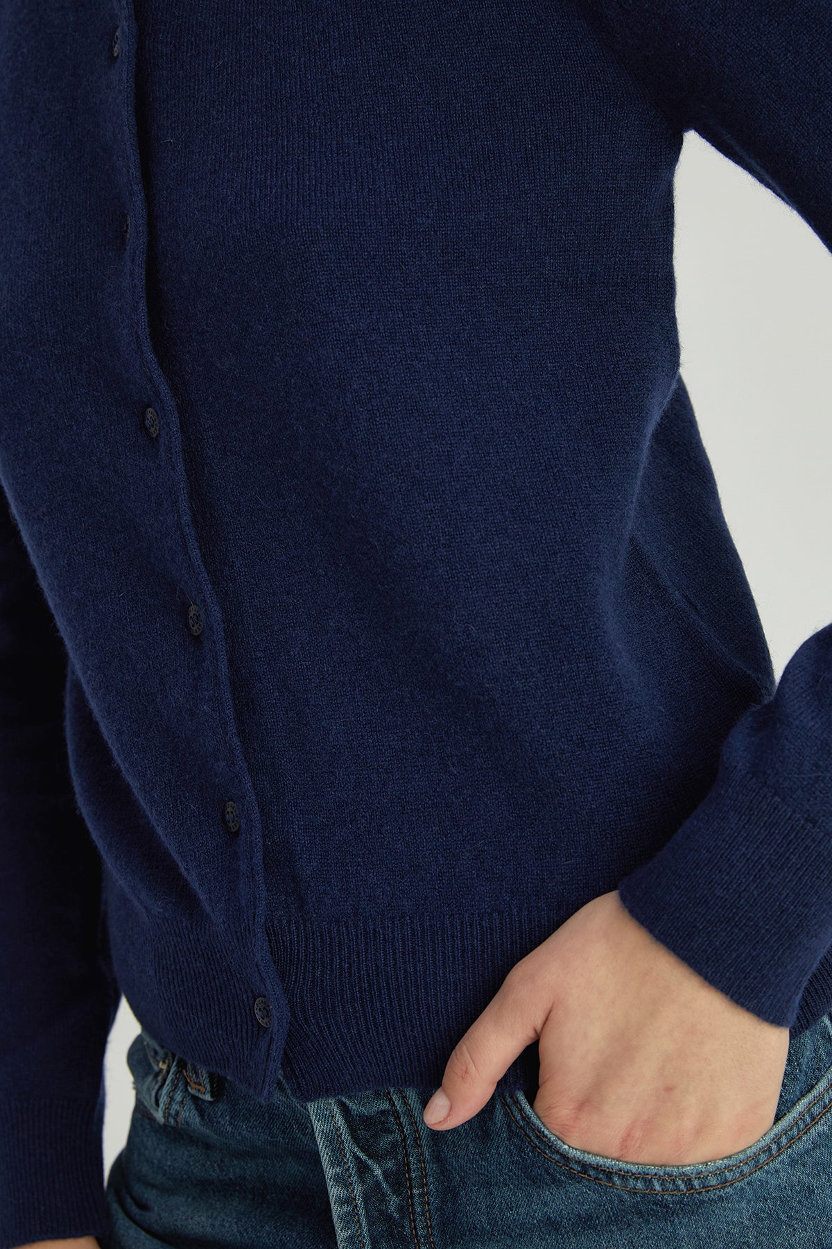 Lacivert Lilly Saf Kaşmir Bisiklet Yaka Hırkaa