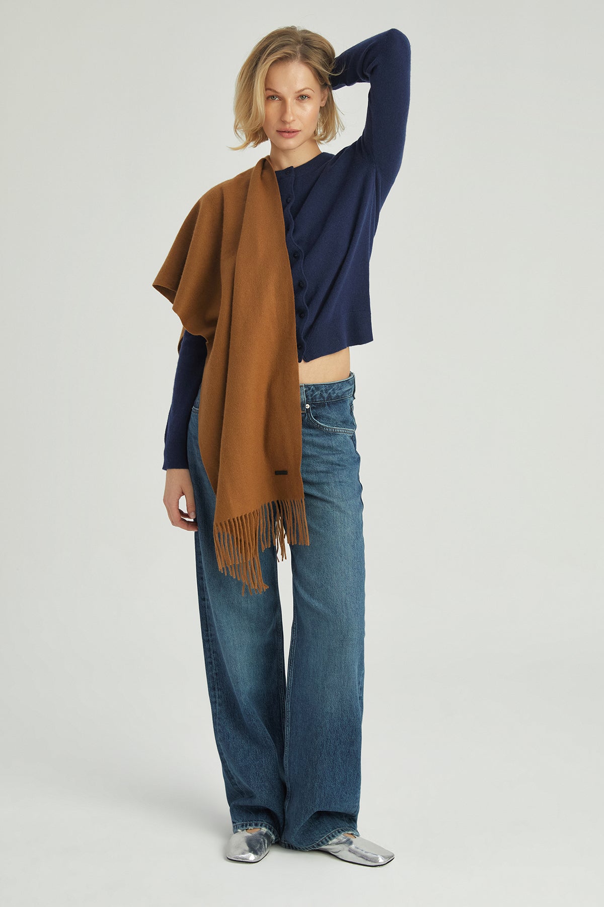 Camel Rose Saf Kaşmir Şal 45cm*160cm+10cm*2cm