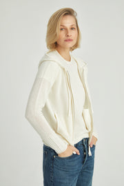 Ekru Isabella Saf Kaşmir Kapüşonlu Hırka