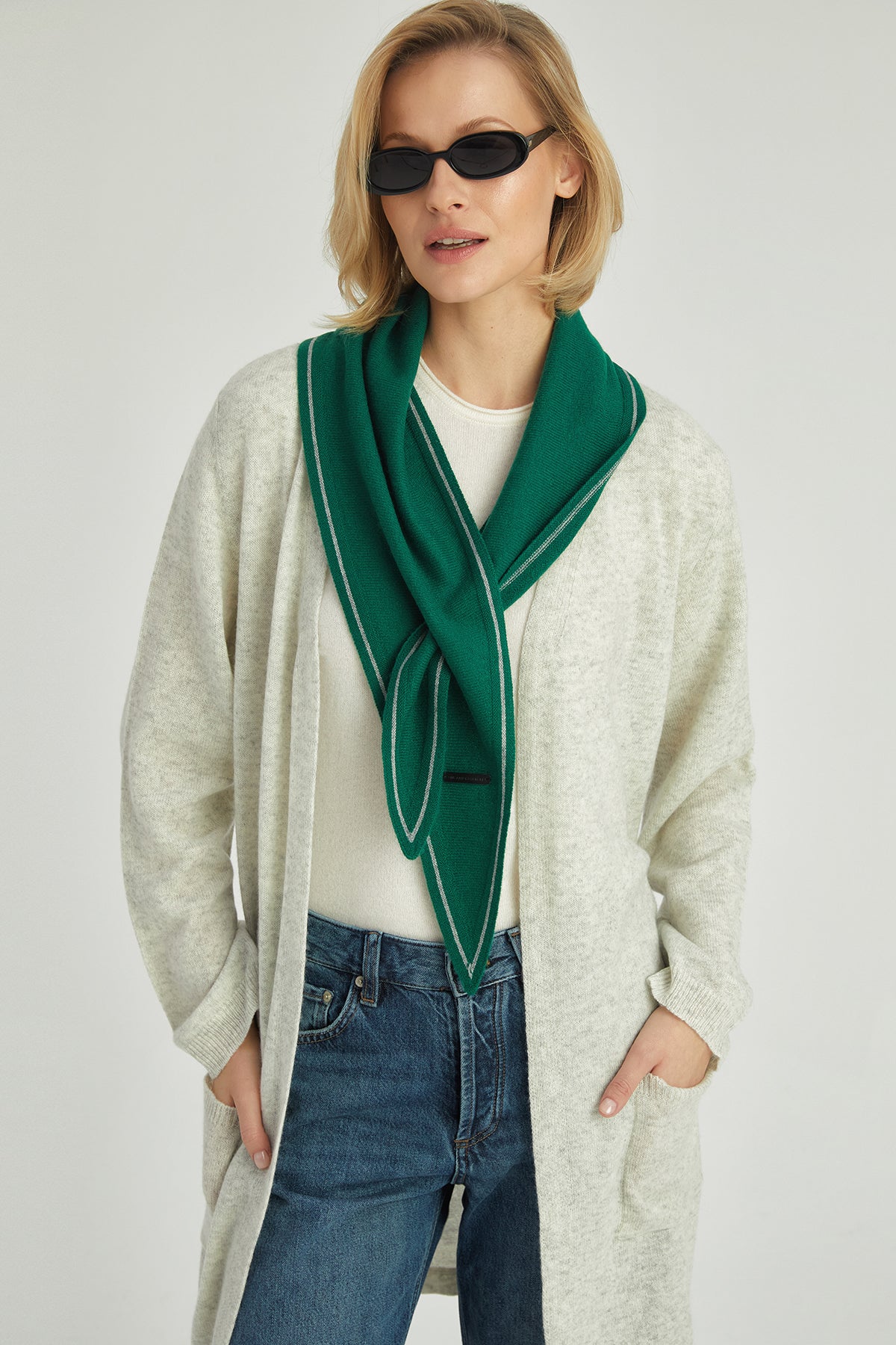 Yeşil Mini Yün Kaşmir Bandana 30x130 cm