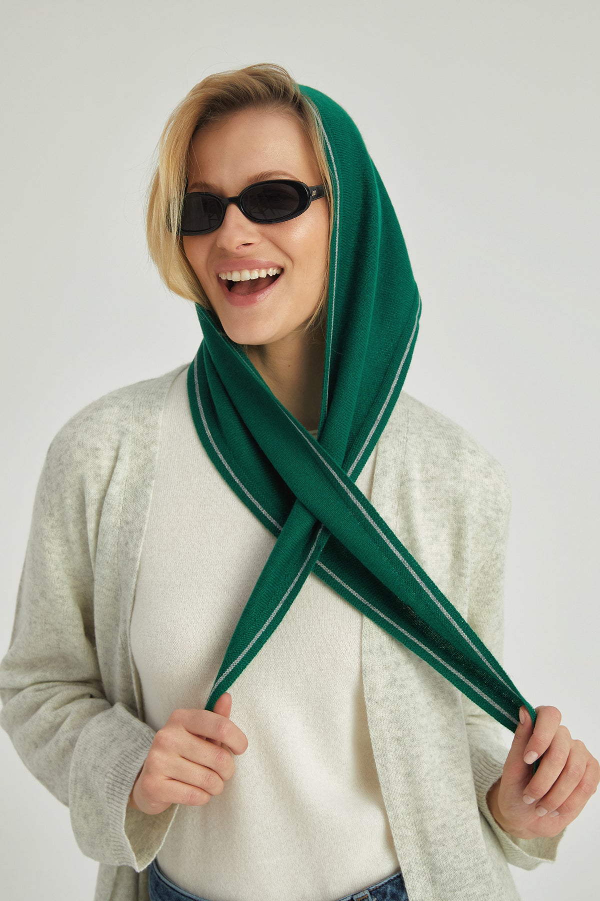 Yeşil Mini Yün Kaşmir Bandana 30x130 cm