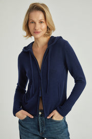 Lacivert Isabella Saf Kaşmir Kapüşonlu Hırka