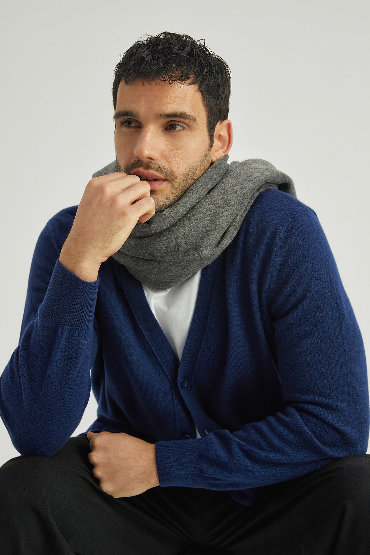 Orta Gri Melanj Rose Saf Kaşmir Şal 180x60