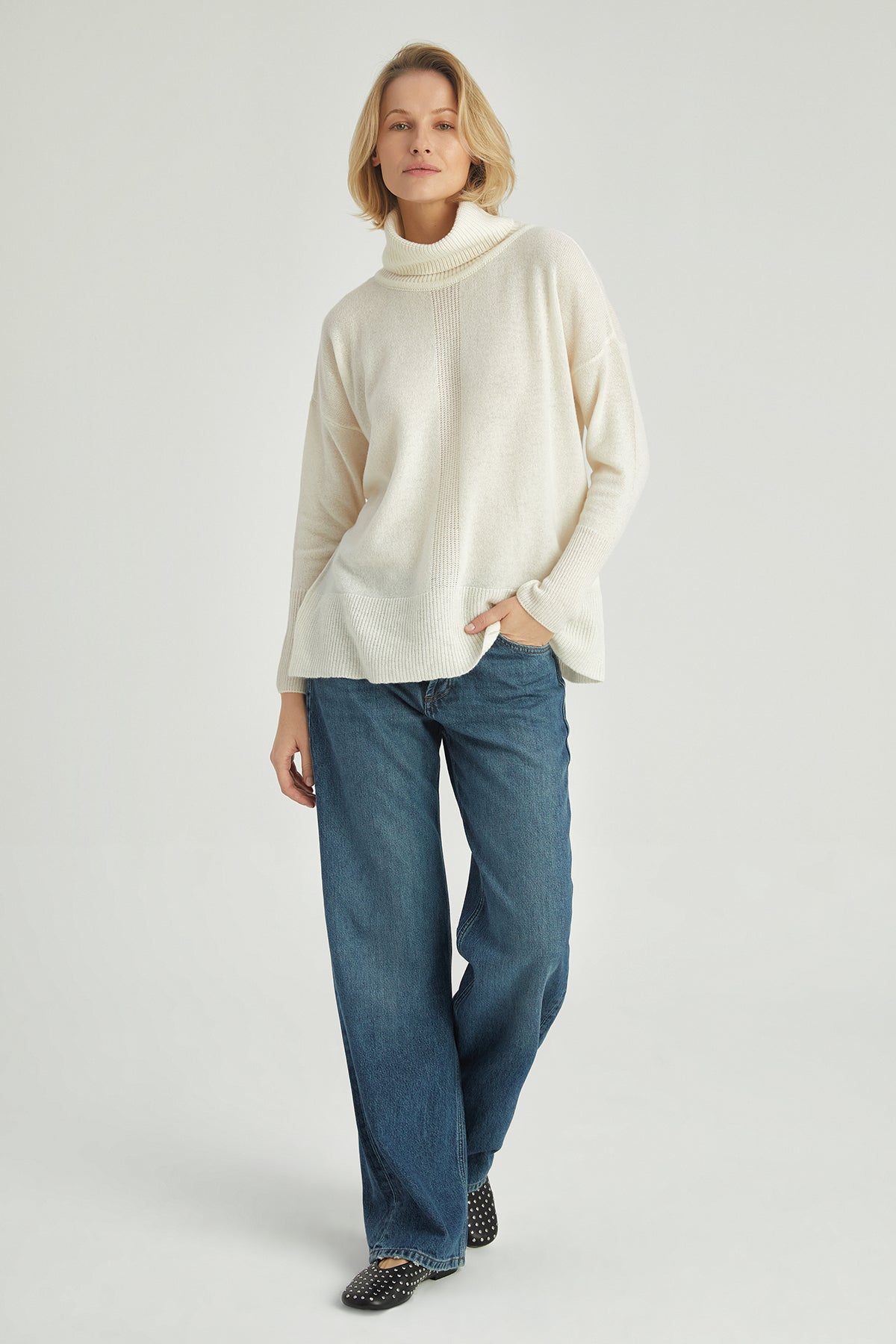 Ekru Isabella Saf Kaşmir Balıkçı Yaka T Kol Kazak