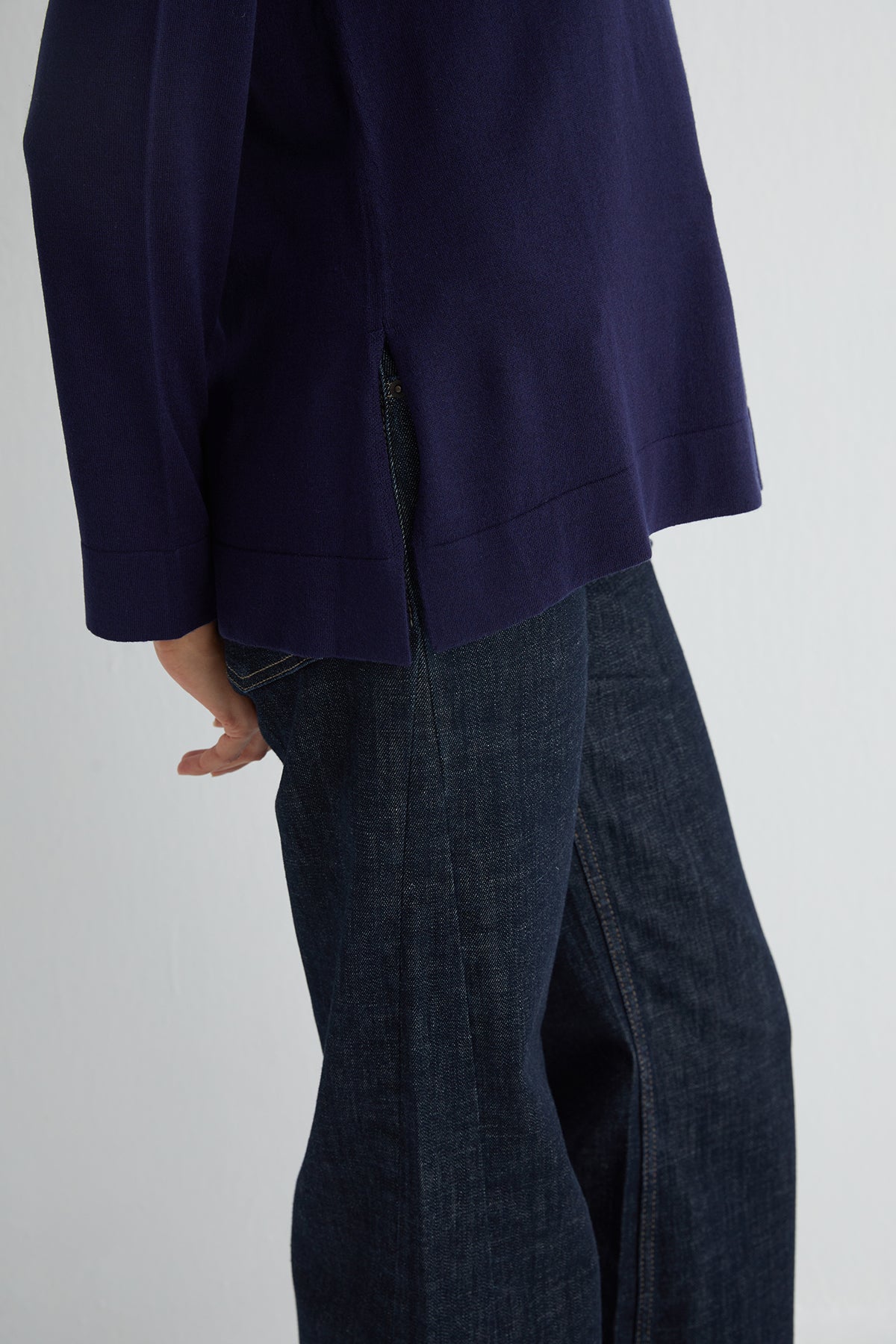 Lacivert Zoe İpek Kaşmir Yuvarlak Yaka Tunik Triko