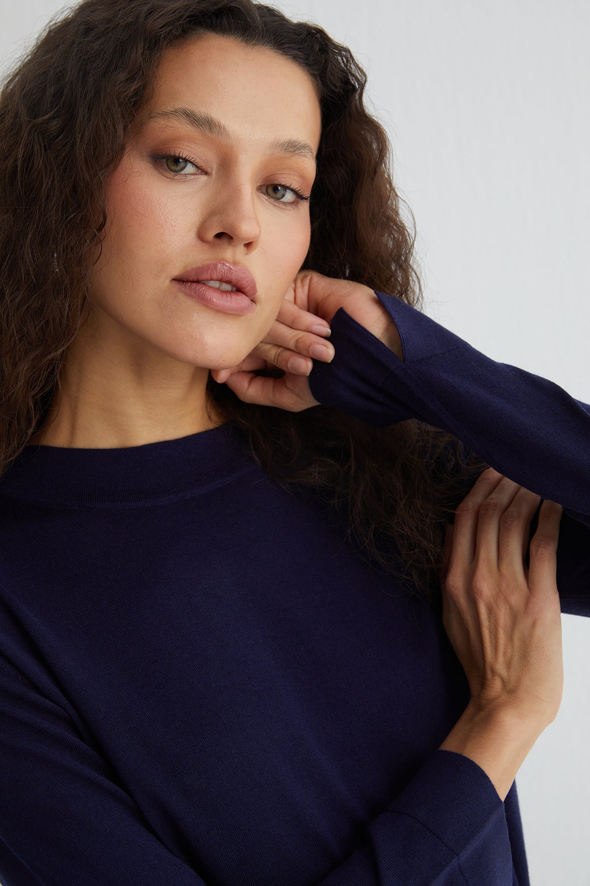 Lacivert Zoe İpek Kaşmir Yuvarlak Yaka Tunik Triko