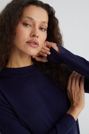 Lacivert Zoe İpek Kaşmir Yuvarlak Yaka Tunik Triko