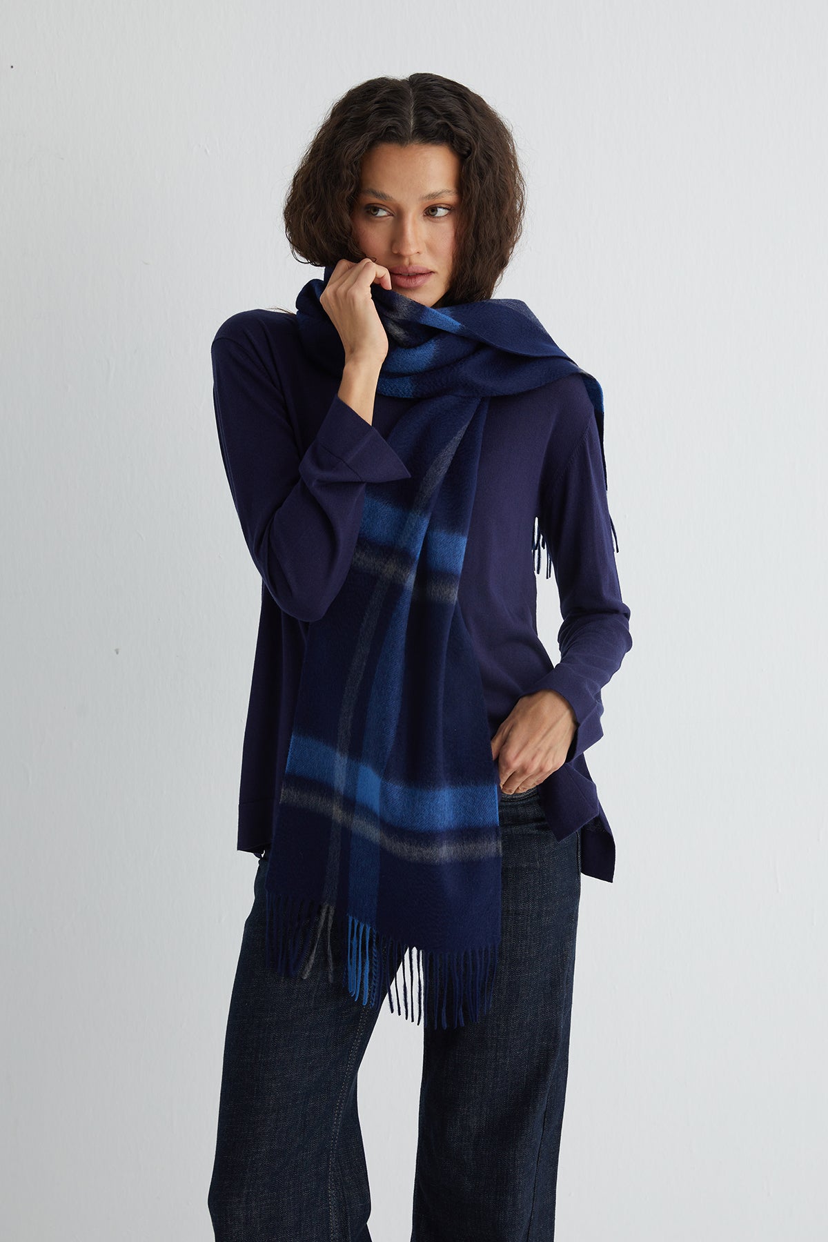 Lacivert Zoe İpek Kaşmir Yuvarlak Yaka Tunik Triko