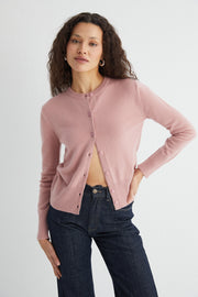 Pastel Pembe Lilly Saf Kaşmir Bisiklet Yaka Hırka