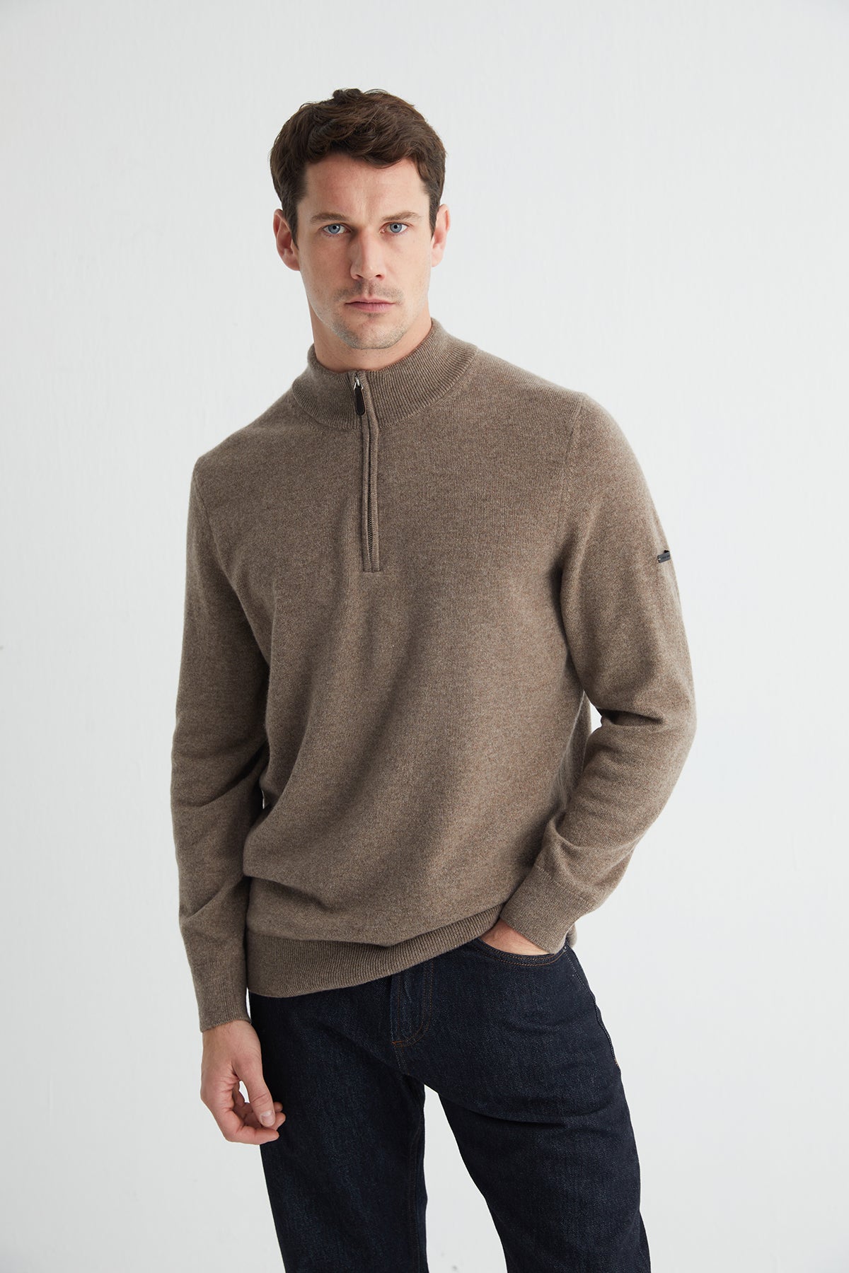 Vizon Saf Kaşmir Yarım Balıkçı Yaka Fermuarlı Kazak