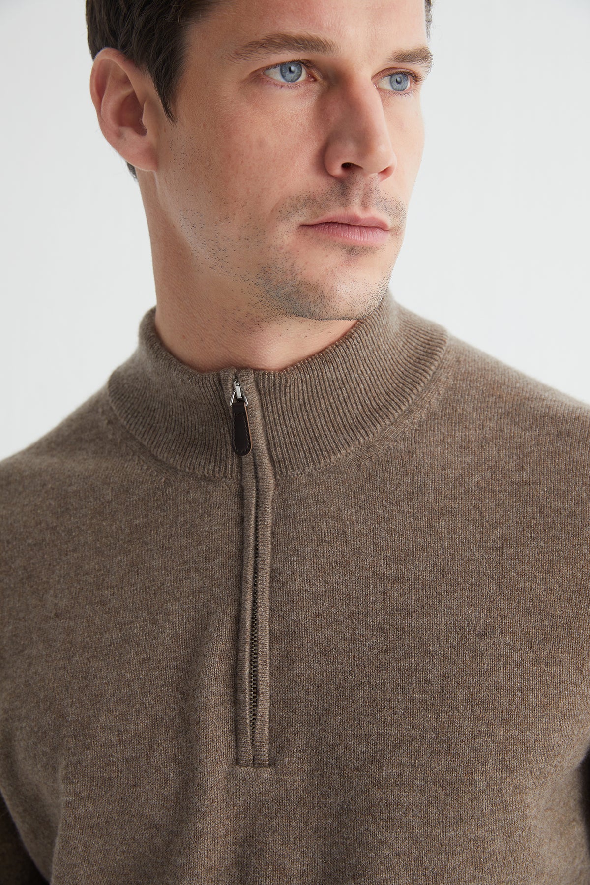 Vizon Saf Kaşmir Yarım Balıkçı Yaka Fermuarlı Kazak