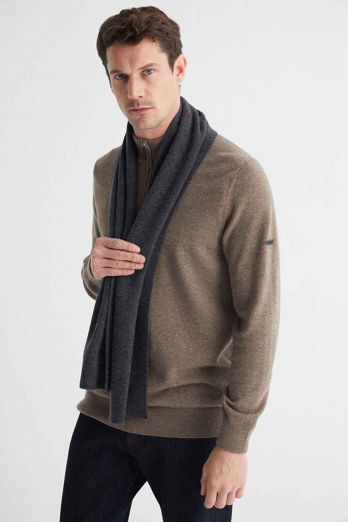 Antrasit Copenhagen Saf Yün Ribana Örme Atkı 25x150 cm