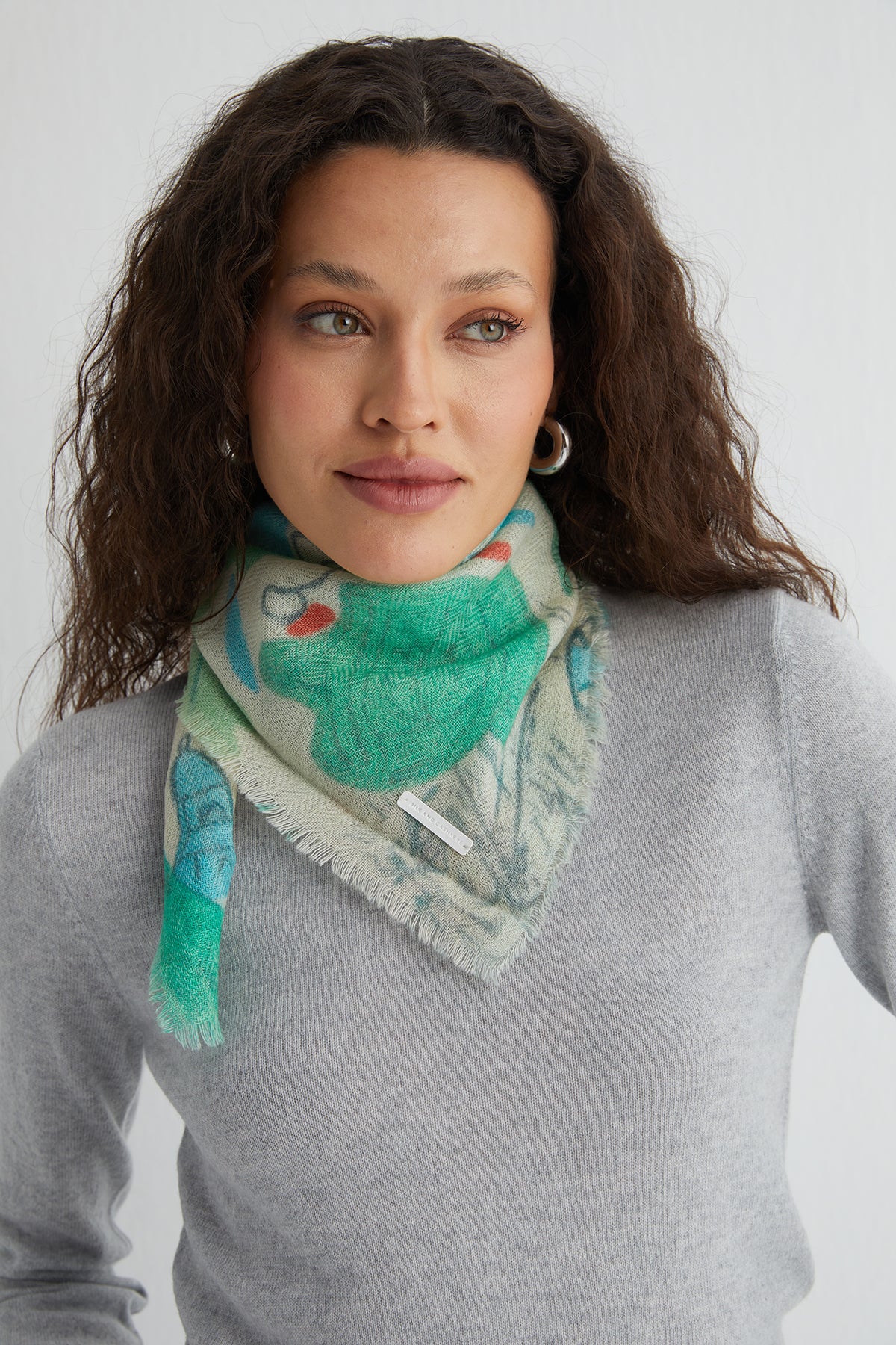 Açık Gri Franca Saf Kaşmir Bisiklet Yaka Kazak