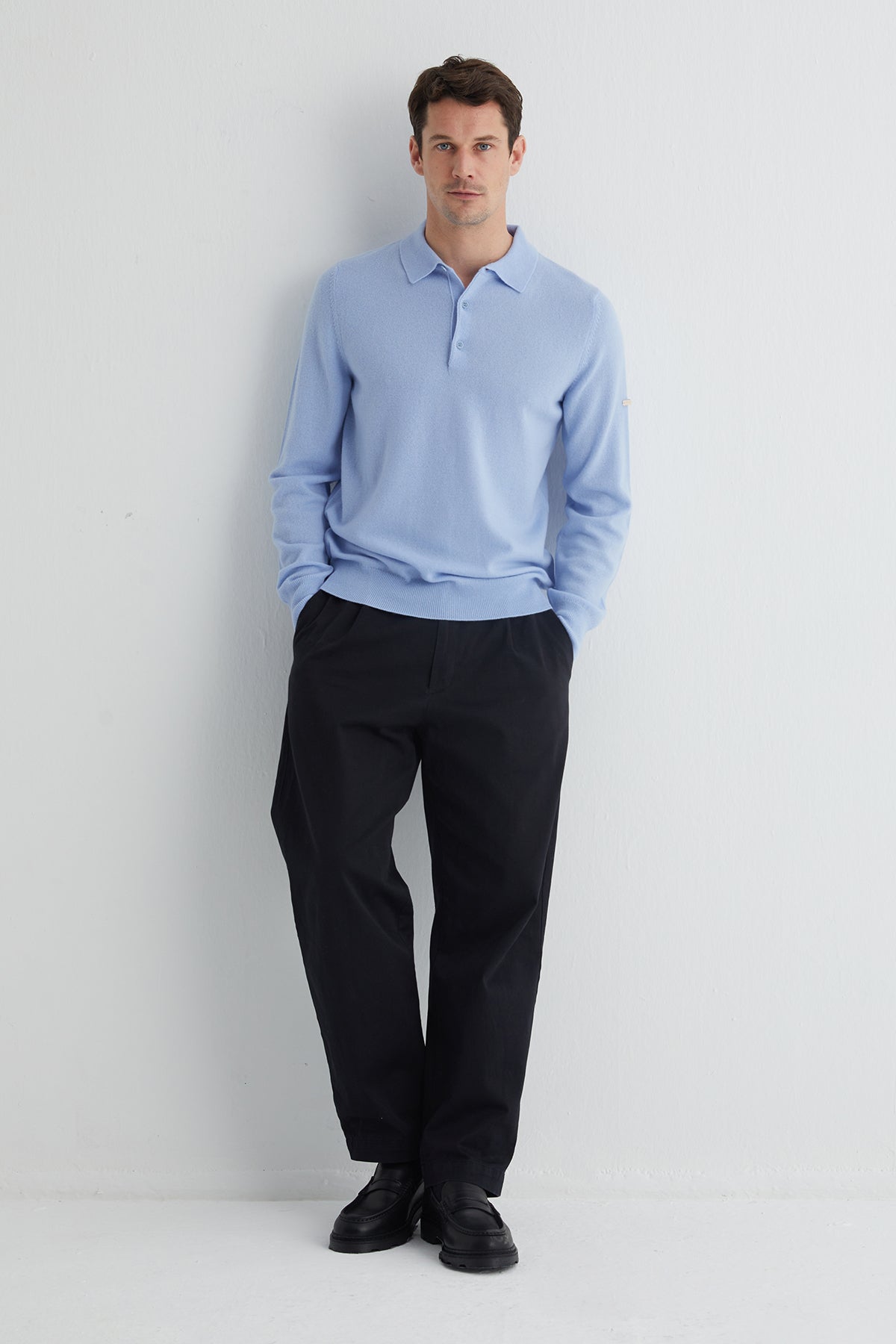 Açık Mavi Saf Kaşmir Polo Kazak