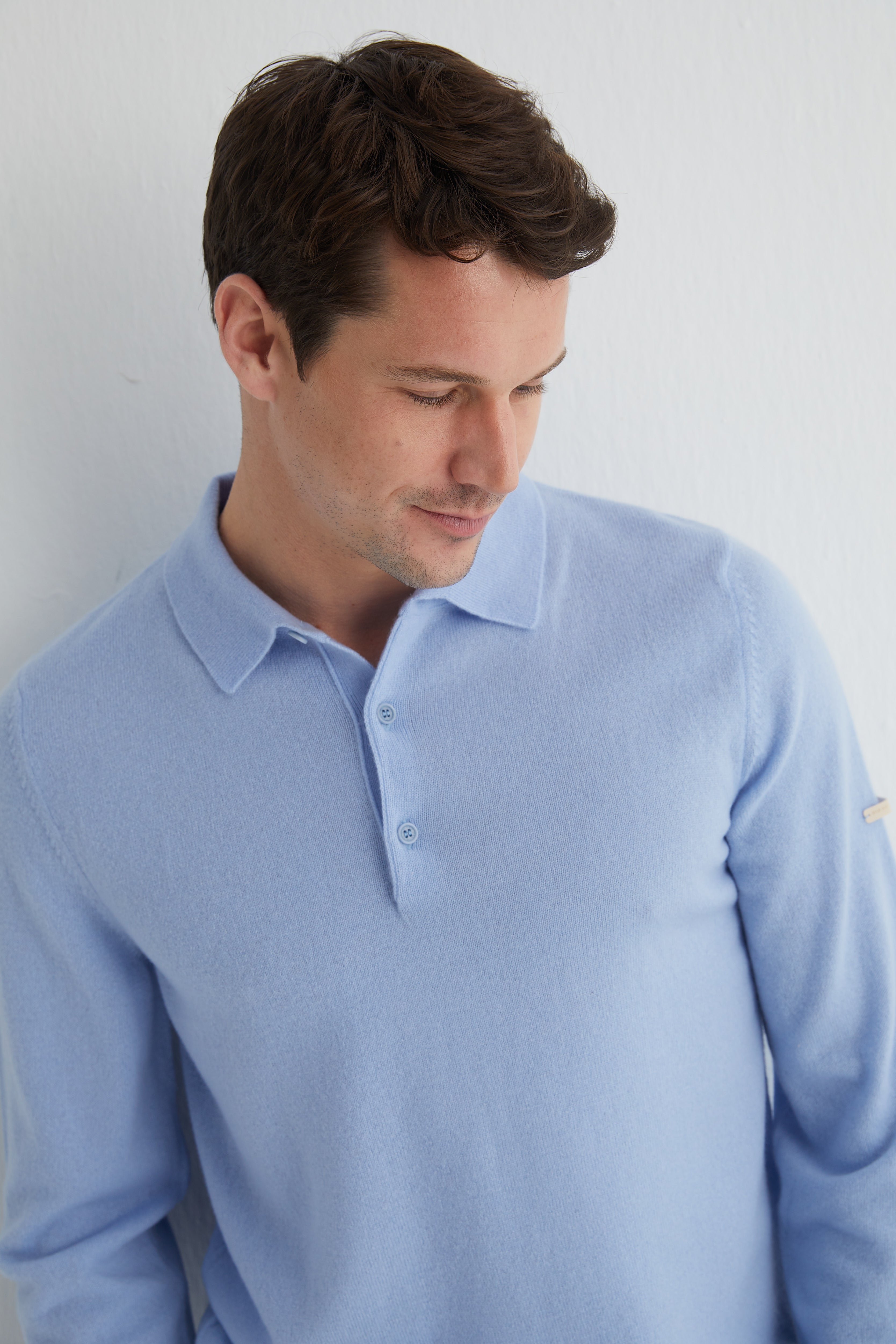 Açık Mavi Saf Kaşmir Polo Kazak