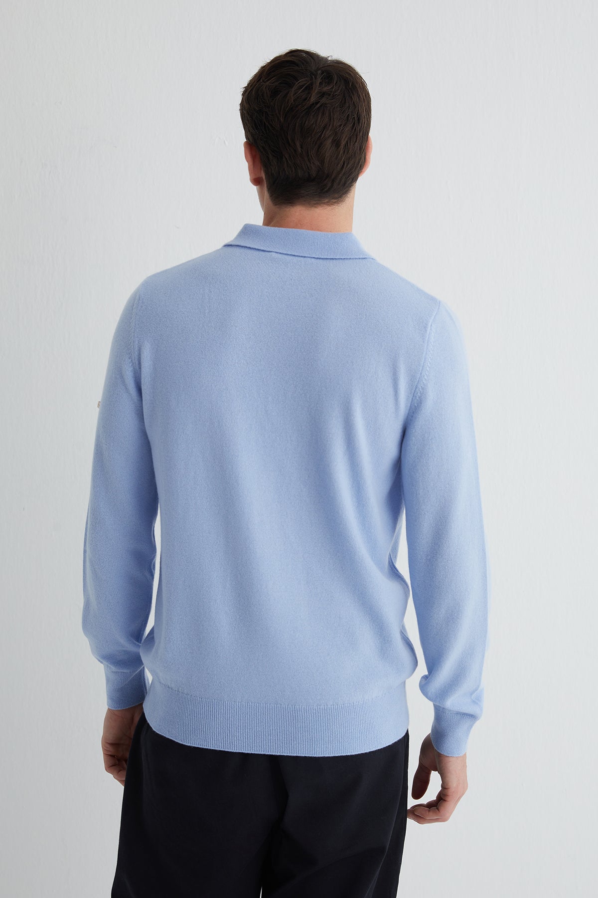 Açık Mavi Saf Kaşmir Polo Kazak