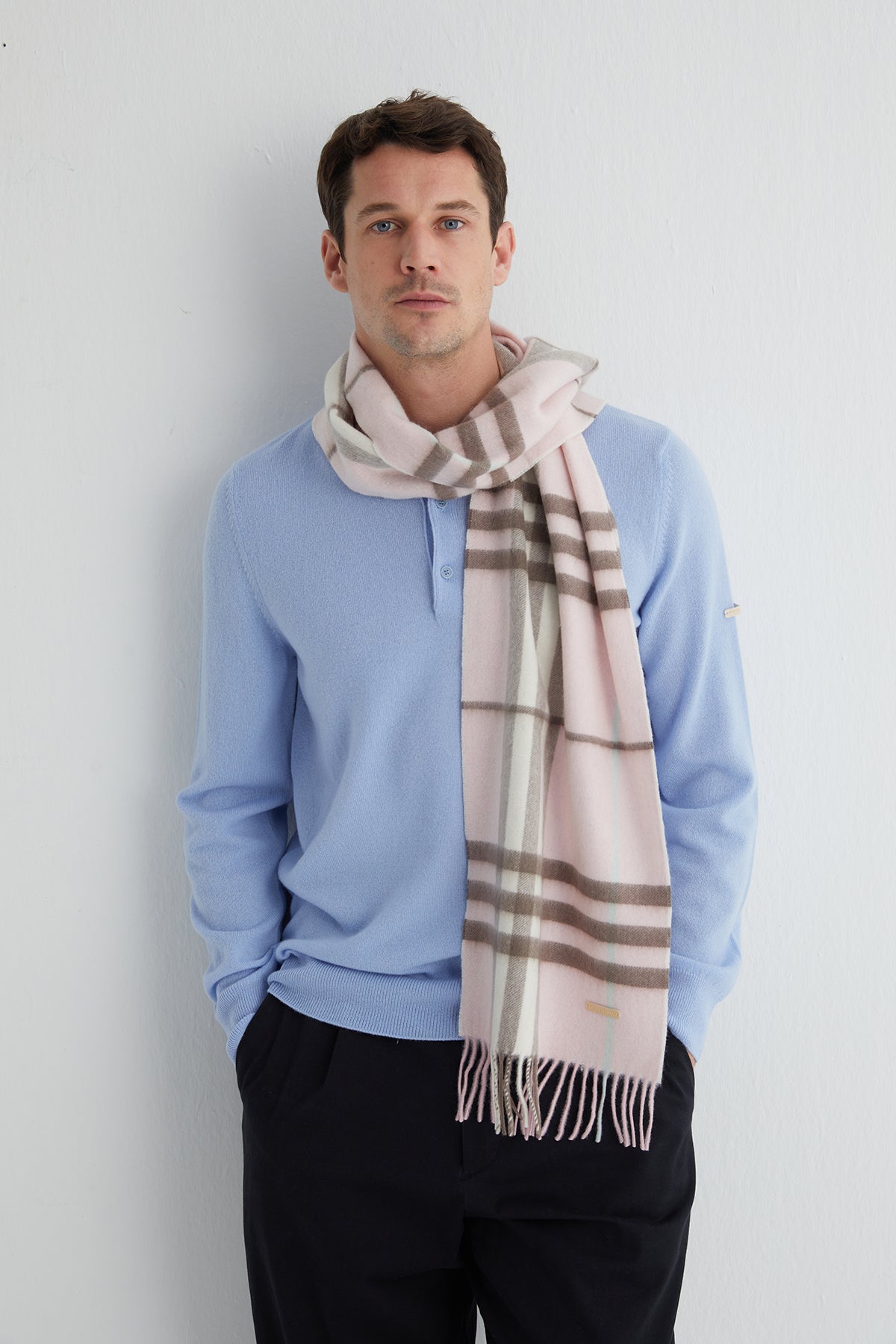 Pembe Patrick Saf Kaşmir Kareli Atkı 30x164