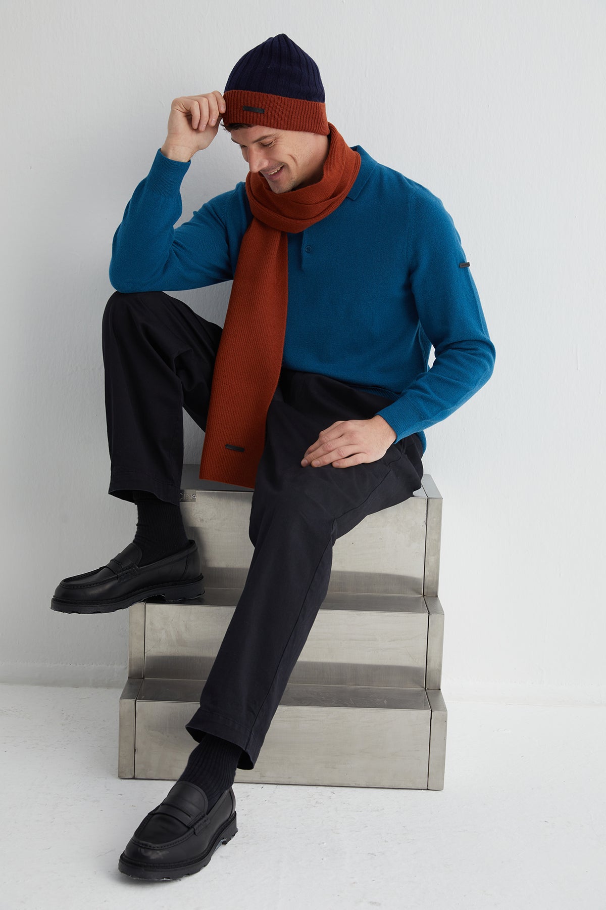 Turuncu Copenhagen Saf Yün Ribana Örme Atkı 25x150 cm