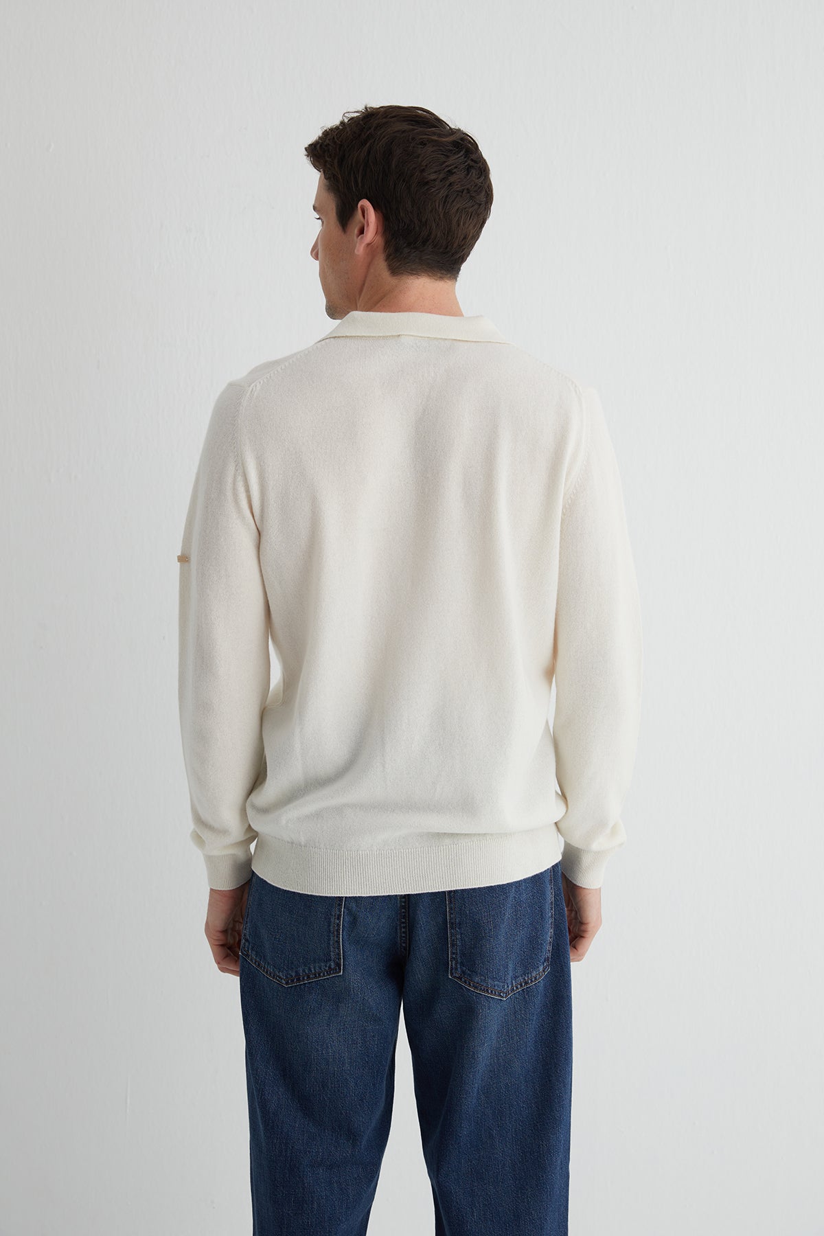 Ekru Saf Kaşmir Düğmesiz Polo Kazak