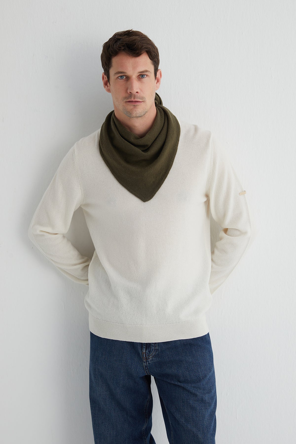 Haki Rose Saf Kaşmir Fular Bandana 115x45x45 cm