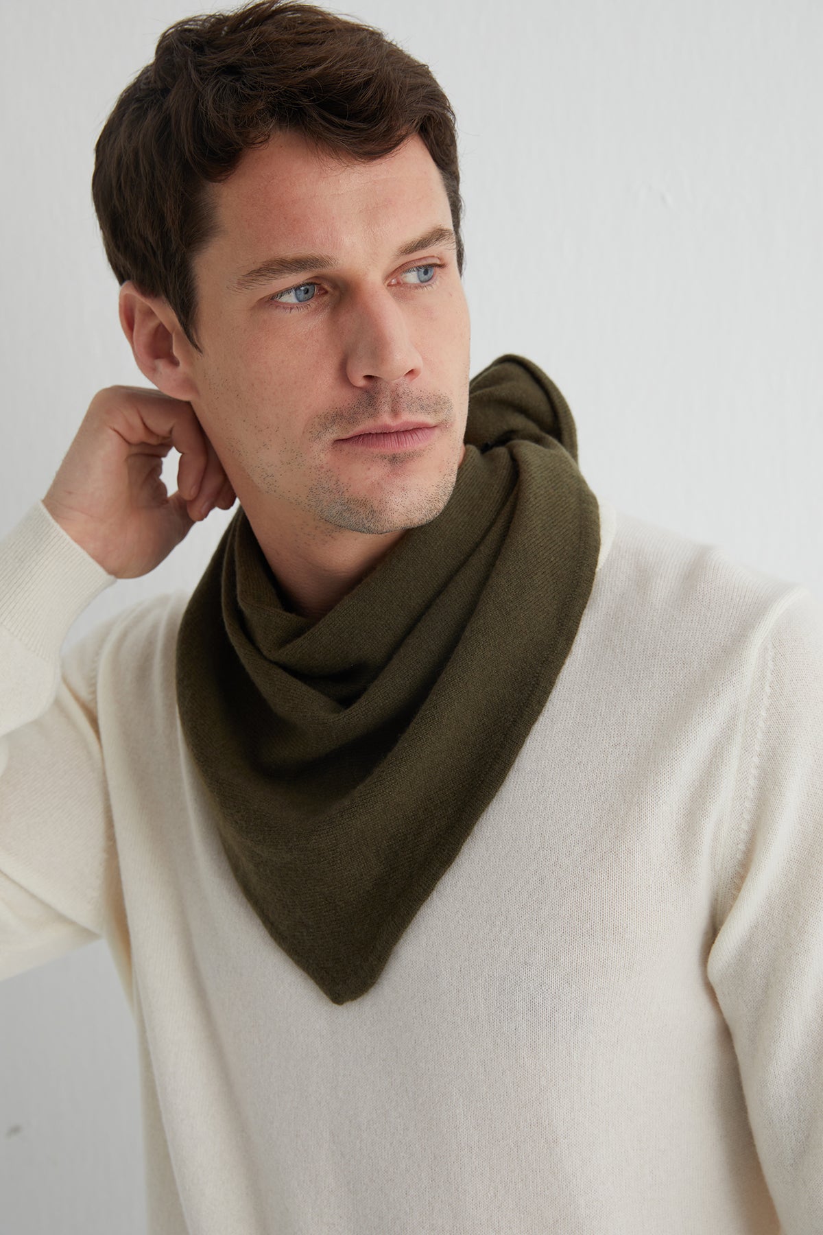 Haki Rose Saf Kaşmir Fular Bandana 115x45x45 cm