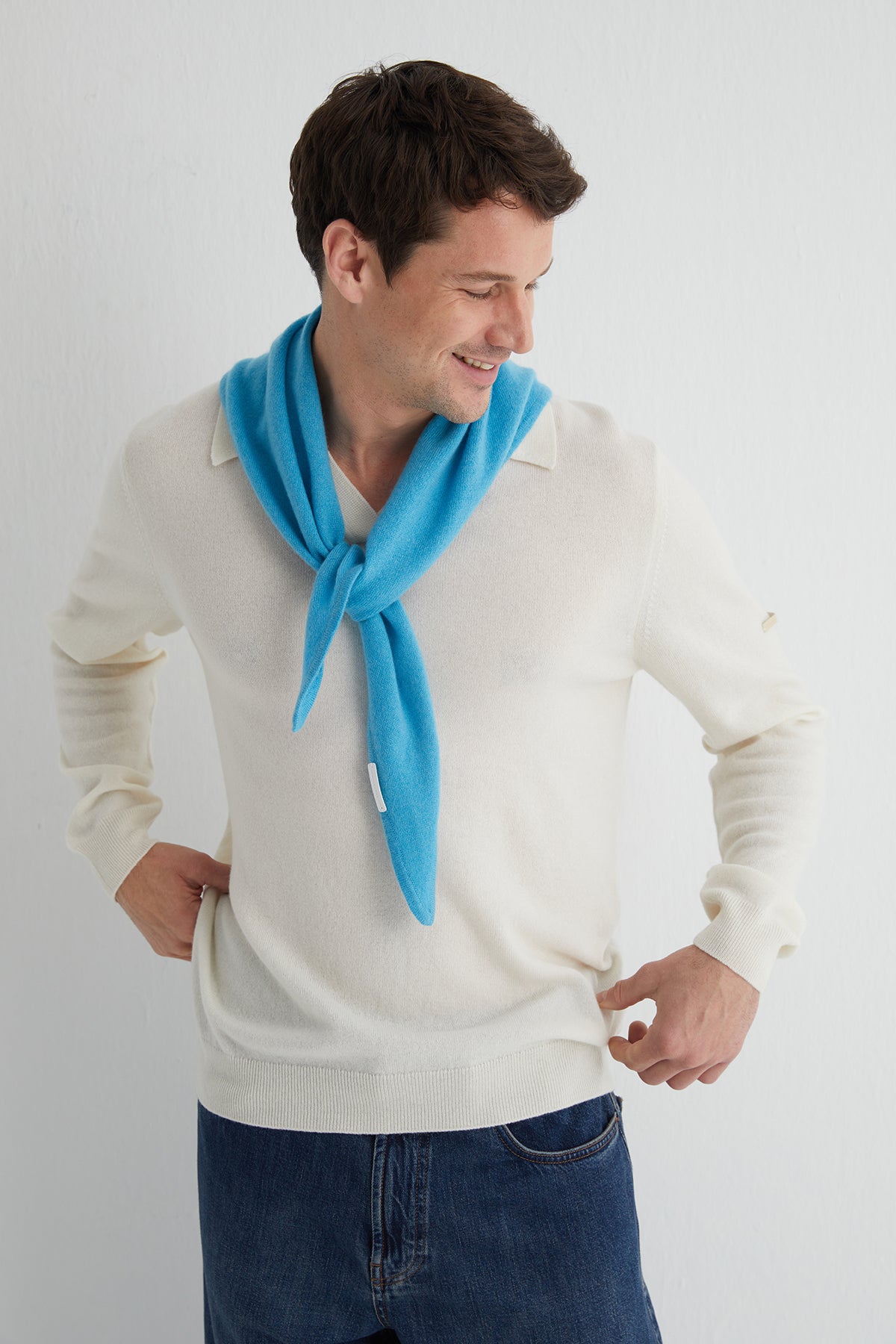 Açık Mavi Rose Saf Kaşmir Fular Bandana 115x45x45 cm