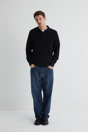 Siyah Saf Kaşmir Polo Kazak